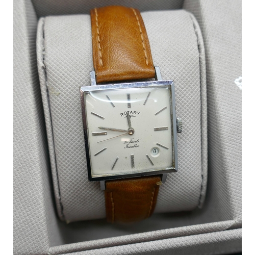 7231 - A 1960's square cased Rotary wristwatch, 29mm including crown, with box