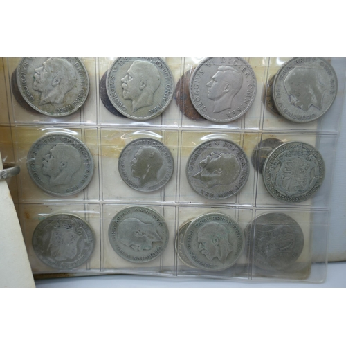 7287 - A collection of coins including 1920 to 1946, halfcrowns and Victorian and later pennies