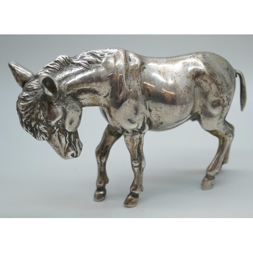 7310 - A late Victorian hallmarked silver model of a donkey, London import mark, 1900, 6.2cm h x 9.5cm l, 1... 