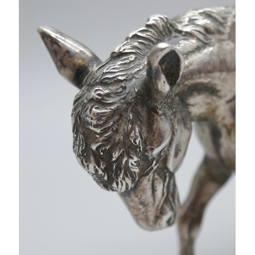 7310 - A late Victorian hallmarked silver model of a donkey, London import mark, 1900, 6.2cm h x 9.5cm l, 1... 