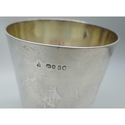 7314 - A Victorian silver beaker with monogram and crest, Garrards, London 1858, 294g, 11cm