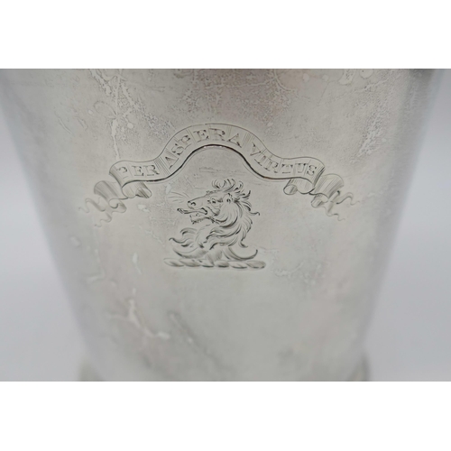 7314 - A Victorian silver beaker with monogram and crest, Garrards, London 1858, 294g, 11cm