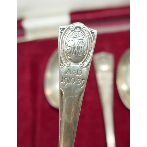 7327 - A set of silver teaspoons with King George V Jubilee motif, Northern Goldsmiths Co., London 1935, un... 