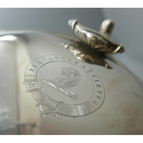 7328 - A Victorian silver and frosted glass jug, engraved with lion's head crest and motto 'Per Aspera Virt... 