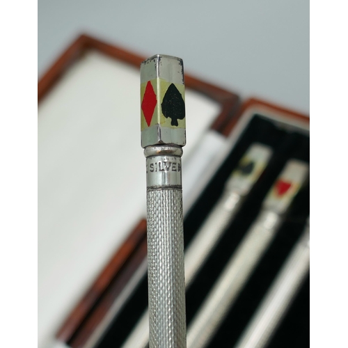 7339 - A set of four silver bridge pencils, 10cm, cased