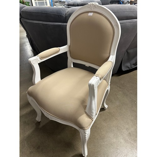 3096 - A cream and white upholstered French style carver chair