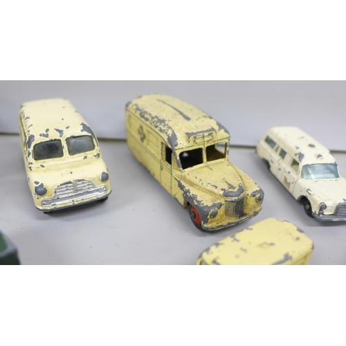 2013 - Eight vintage die-cast model ambulances; two Dinky Toys including military, one Corgi Toys and five ... 