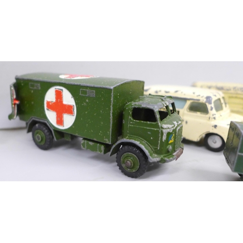 2013 - Eight vintage die-cast model ambulances; two Dinky Toys including military, one Corgi Toys and five ... 