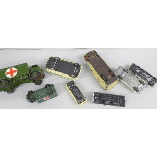 2013 - Eight vintage die-cast model ambulances; two Dinky Toys including military, one Corgi Toys and five ... 