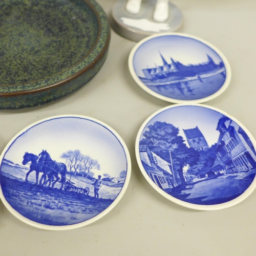 2040 - Danish ceramics; eight items, Palshus dish, Bing & Grøndahl figure and plaque, four small Royal Cope... 