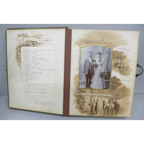 2062 - A Victorian photograph album with leather gilt binding and brass clasp with carte de visite photogra... 