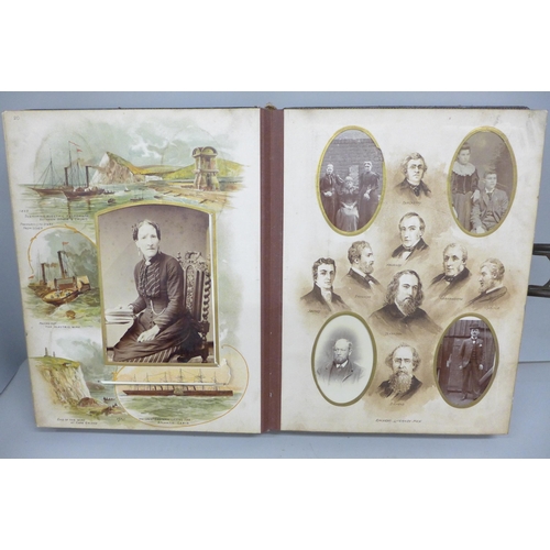 2062 - A Victorian photograph album with leather gilt binding and brass clasp with carte de visite photogra... 