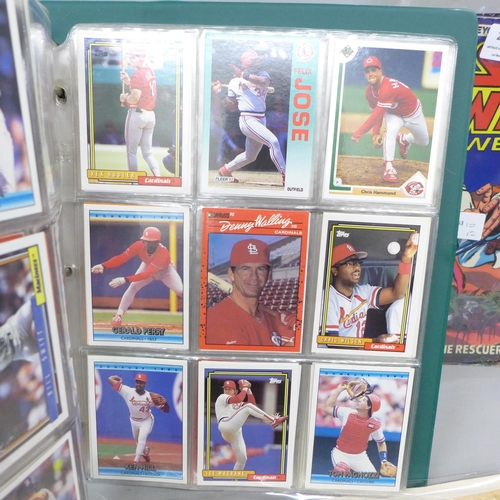 2076 - Five Star Wars comics, an album of 1990s baseball cards including Topps and replica newspapers