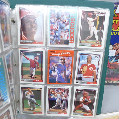 2076 - Five Star Wars comics, an album of 1990s baseball cards including Topps and replica newspapers