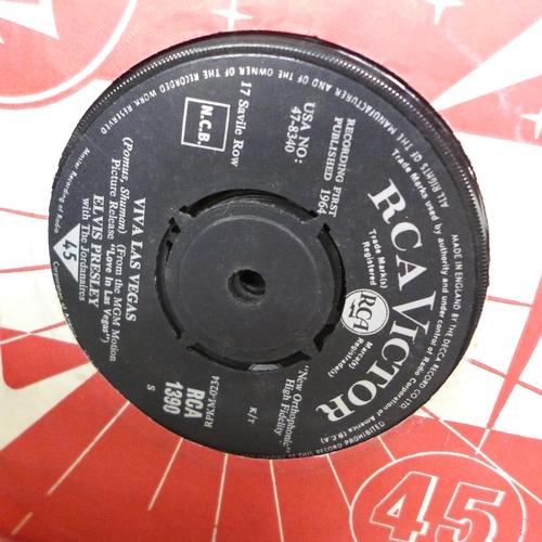 2082 - A collection of 45rpm records, Elvis, Rolling Stones and The Beatles, cased, 45 in total