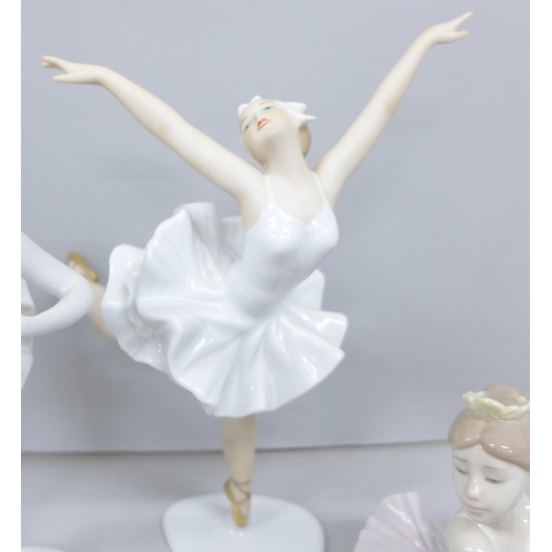 2091 - Two Lladro ballerina figures, one in original box, a Kaiser ballerina and one other