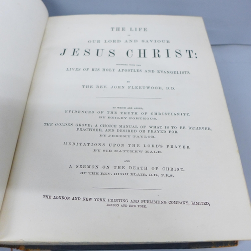 2092 - Four volumes; a hardback bible with dedication dated 'Feb 6th 1862', one other bible, The Life of Ch... 