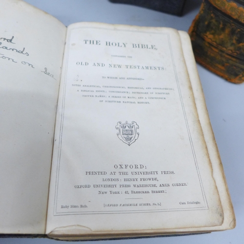 2092 - Four volumes; a hardback bible with dedication dated 'Feb 6th 1862', one other bible, The Life of Ch... 