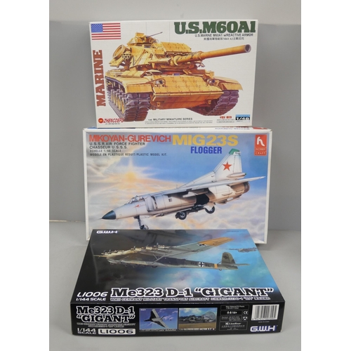 2107 - Six model kits, including Airfix, Revell and Trumpeter, parts sealed, unopened, and parts to a model... 