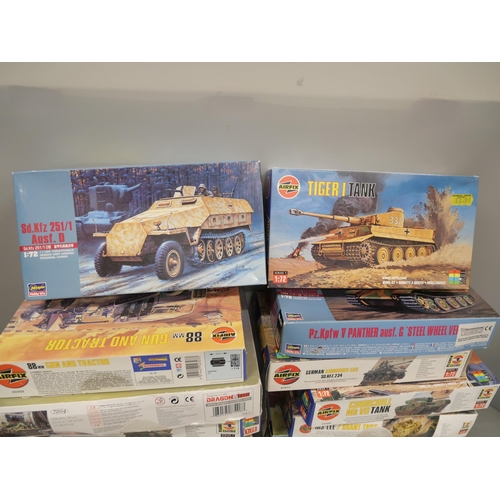 2114 - A collection of model kits, mainly military tanks, includes Airfix and Hasegawa