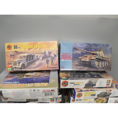 2114 - A collection of model kits, mainly military tanks, includes Airfix and Hasegawa