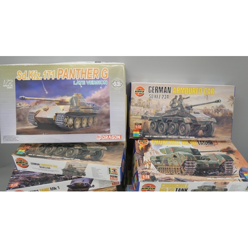 2114 - A collection of model kits, mainly military tanks, includes Airfix and Hasegawa