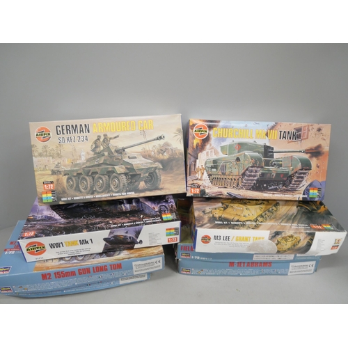 2114 - A collection of model kits, mainly military tanks, includes Airfix and Hasegawa