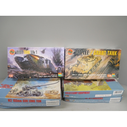 2114 - A collection of model kits, mainly military tanks, includes Airfix and Hasegawa