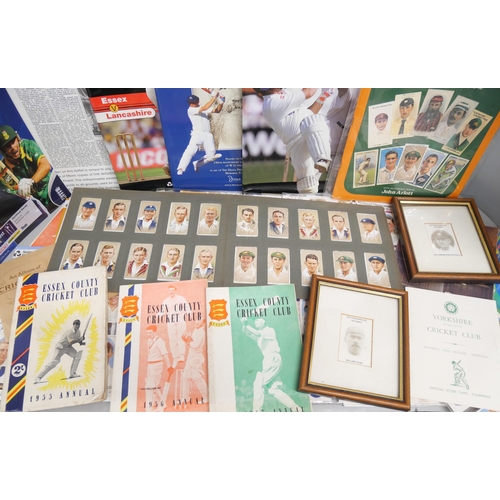 2142 - Cricket ephemera; a box of cricket ephemera including cigarette cards, programmes, etc.