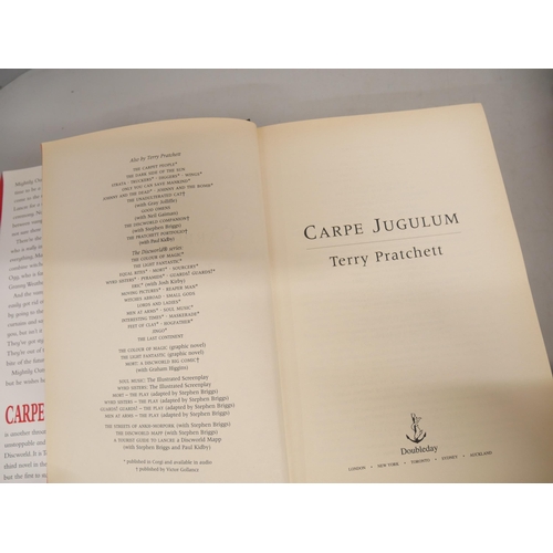 2144 - Three first edition hardback books by Terry Pratchett 'Carpe Jugulum', 'Monstrous Regiment', 'City W... 