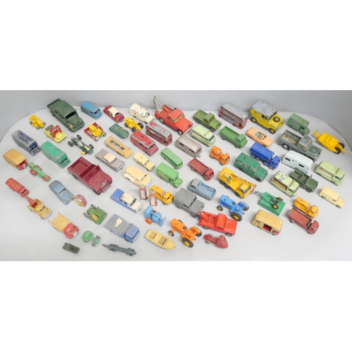 2167 - A box of loose metal Matchbox model vehicles dating from 1950's