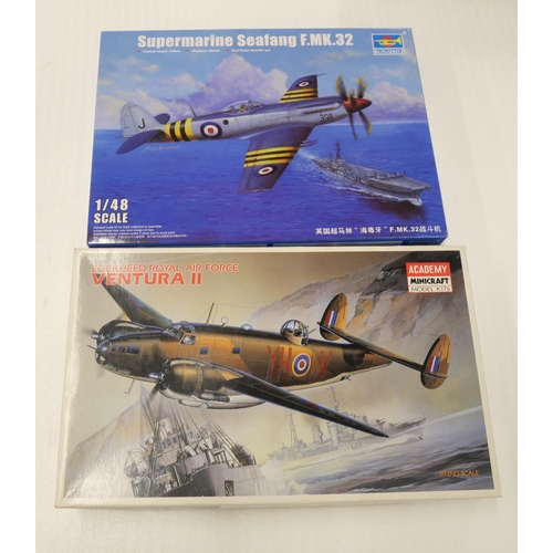 2168 - An assortment of model aircraft kits, includes Trumpeter Supermarine Seafang, Matchbox Kaman Seaspri... 