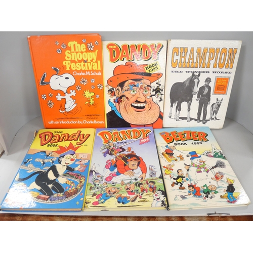 2215 - A collection of childrens books and annuals including Dandy, Beano, The Snoopy Festival, Boy's Annua... 