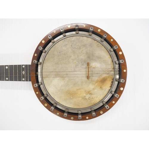 2218 - A Reliance no. 10 five string banjo, one string missing, case a/f