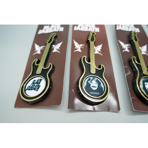 2238 - Five novelty Black Sabbath guitar brooches