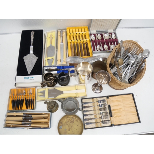 2277 - A collection of silver plated items including spoons, knives with a few copper/pewter items **PLEASE... 