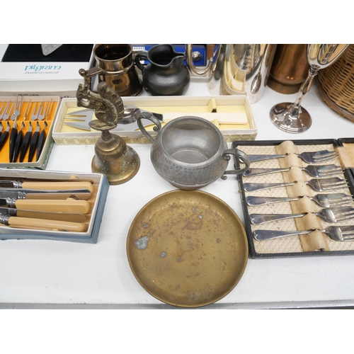 2277 - A collection of silver plated items including spoons, knives with a few copper/pewter items **PLEASE... 