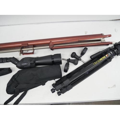 2279 - A tripod, Hamo Monopod spotting scope and projector screen **PLEASE NOTE THIS LOT IS NOT ELIGIBLE FO... 