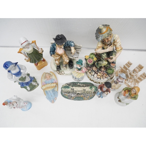 2298 - Two Neopolitan figures and other English and continental porcelain figures plus a Tayside Pottery gr... 