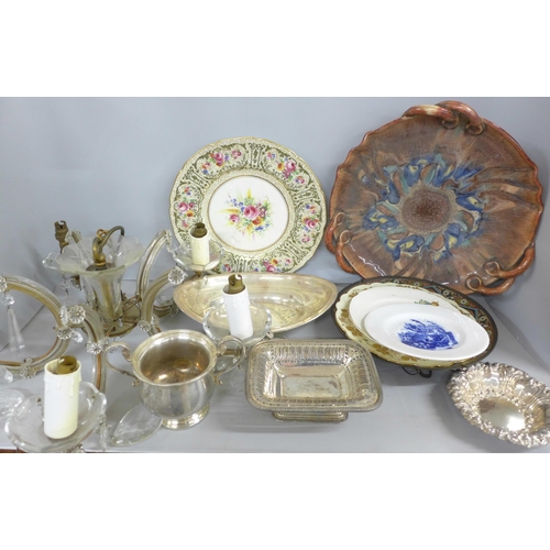 2331 - A chandelier, a cloisonne dish, plates and plated ware **PLEASE NOTE THIS LOT IS NOT ELIGIBLE FOR IN... 