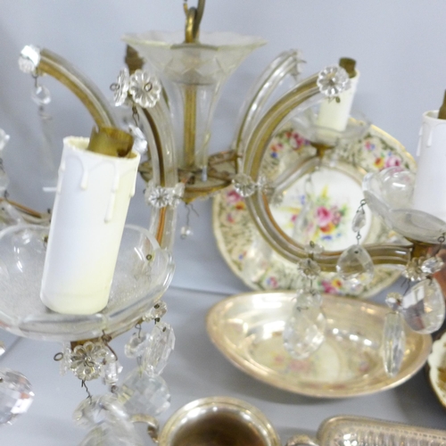 2331 - A chandelier, a cloisonne dish, plates and plated ware **PLEASE NOTE THIS LOT IS NOT ELIGIBLE FOR IN... 