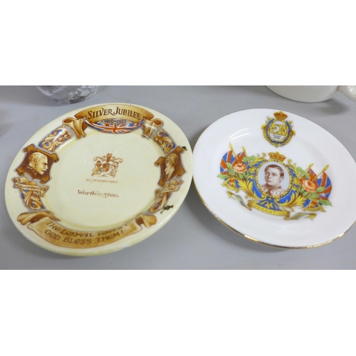 2334 - Royal Commemorative items including Queen Victoria mug, Crown Staffordshire preserve pots, commemora... 