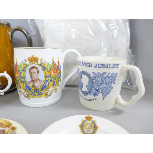 2334 - Royal Commemorative items including Queen Victoria mug, Crown Staffordshire preserve pots, commemora... 