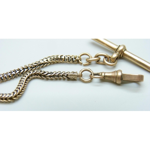 7001 - A 10ct gold Albertina chain with T bar and dog clip, 19.5cm, 10.9g