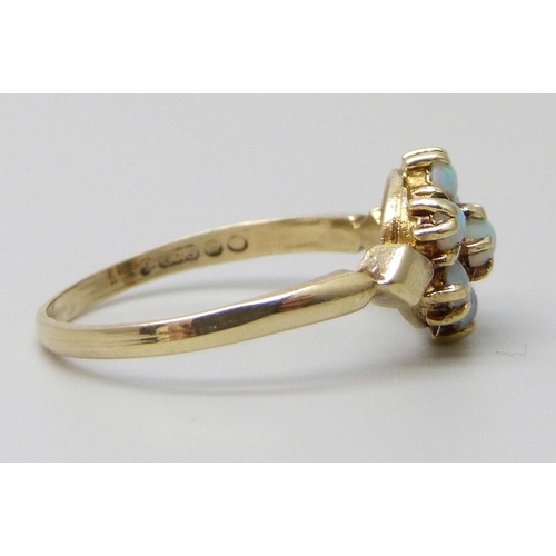 7008 - A 9ct gold opal cluster ring, 1.6g, M