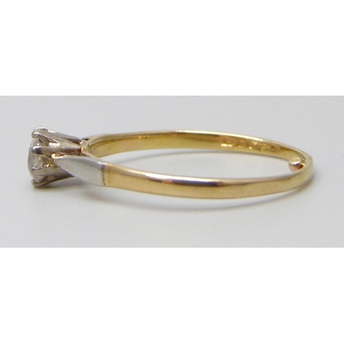 7017 - An 18ct gold and platinum set diamond ring, approximately 0.25 carat weight, 1.6g, M, with re-size b... 