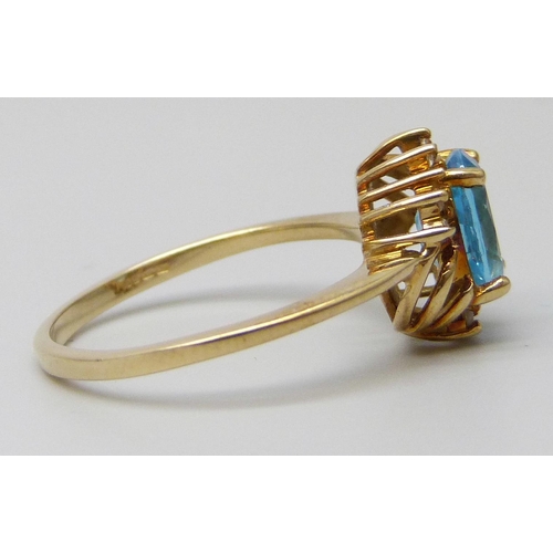 7030 - A 9ct gold Swiss blue topaz ring, with certificate, 2.4g, N