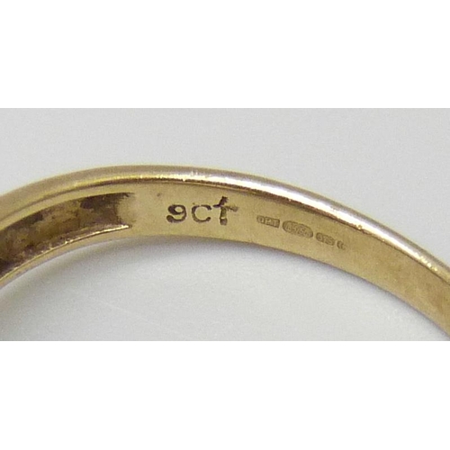 7031 - A 9ct gold and diamond ring with engraved names, 1.9g, O