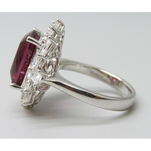 7035 - An 18ct white gold 7.98ct cushion cut tourmaline and 1.73ct round, pear and marquise cut diamond rin... 