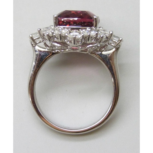 7035 - An 18ct white gold 7.98ct cushion cut tourmaline and 1.73ct round, pear and marquise cut diamond rin... 